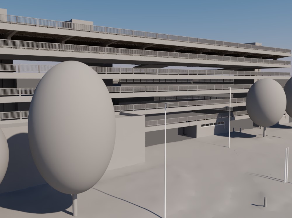 BIM-Modell eines Parkhauses aus dem 3D-Laserscanning als Grundlage für den Umbau