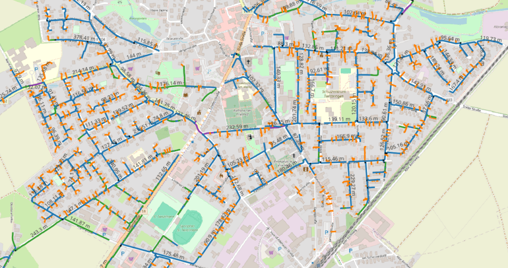 Aufmaß eines Glasfasernetzes, aufbereitet für QGIS und als KML/KMZ zur einfachen Nutzung beim Kunden