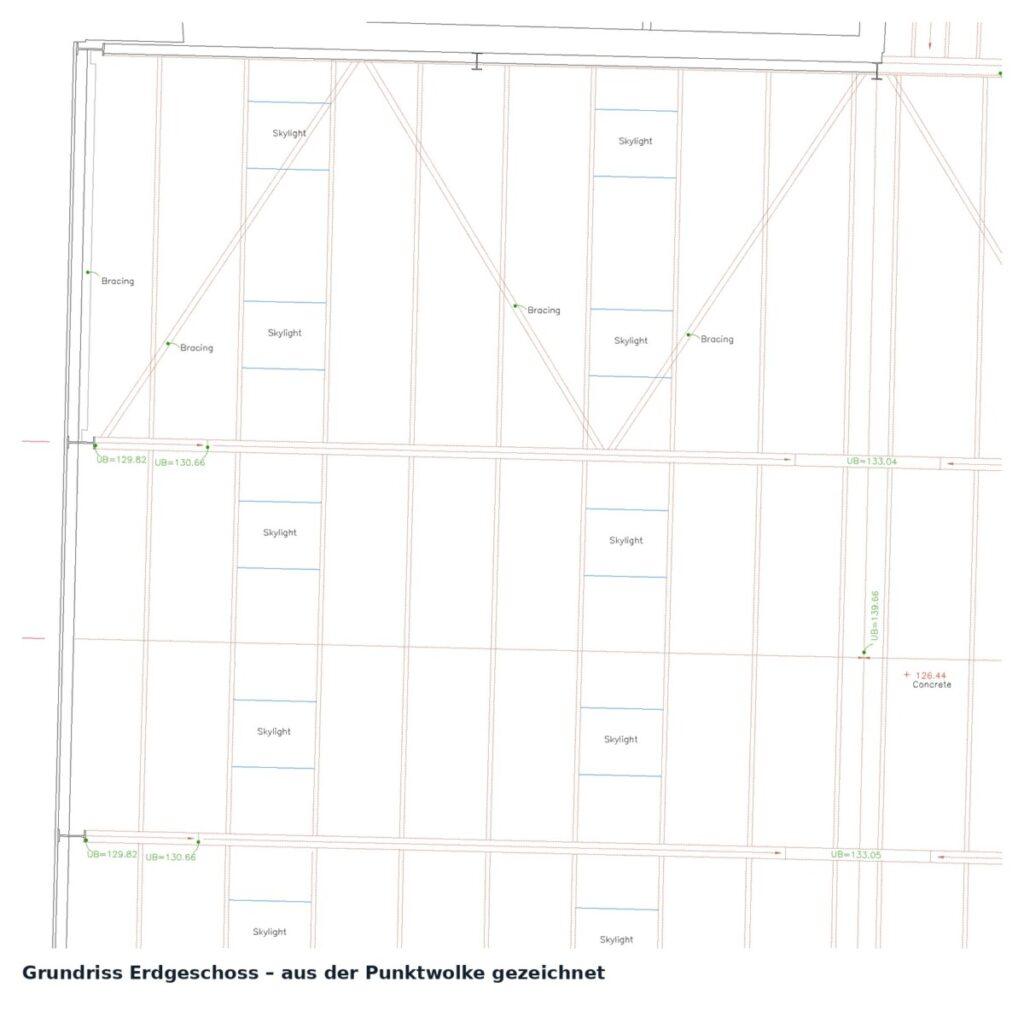 Grundriss aus dem 3D-Laserscan als Bestandsplan für die Vorfertigung